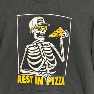 Vintage Retro 90s Halloween Punk Emo Goth Rest in Pizza Skeleton Hoodie